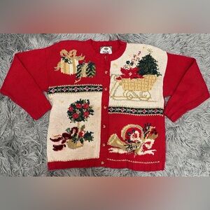 TIARA INTERNATIONAL Classic Christmas Vintage Embroidered Cardigan size L